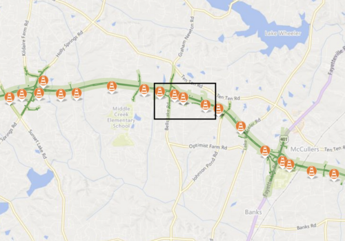 DOT allegedly failed to set targets to reduce driving, required as part of settlement over Wake County toll road This is a map showing where construction of the Complete 540 toll road is occurring in southern Wake County.