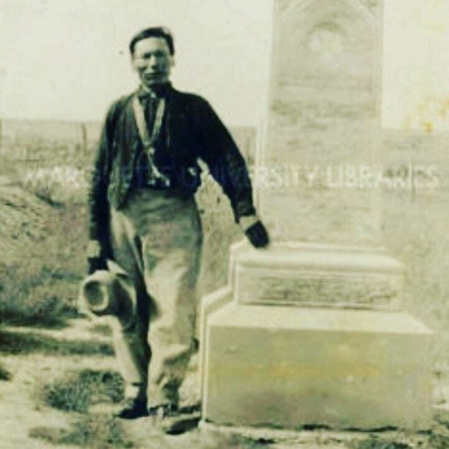 Wounded Knee Massacre monument vandalized, damaged Joseph Horn Cloud poses for a photo next to the Wounded Knee Massacre monument, which he commissioned in the early 1900s. Horn Cloud was a teenager during the massacre where his parents, two brothers and a niece died. (Courtesy of Wendell Yellow Bull)