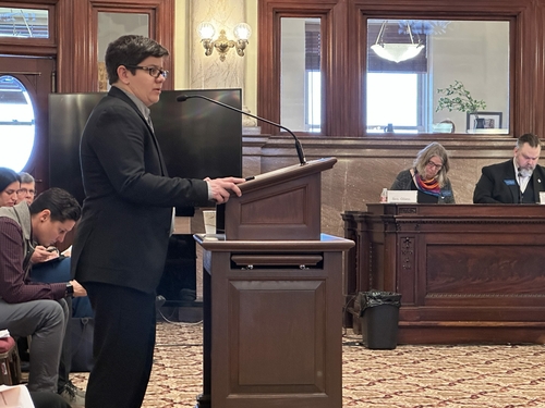 Opponents of Montana transgender bill say it could cripple health care, lead to more suicides Rep. SJ Howell, D-Missoula, testifies in opposition to Senate Bill 99 on Friday, Jan. 27, 2023.
