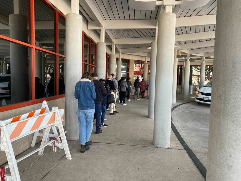 A line of voters at the West Gray Multi-Service Center in Houston on Tuesday, March 1, 2022. (Photo by Kira Lerner/States Newsroom)