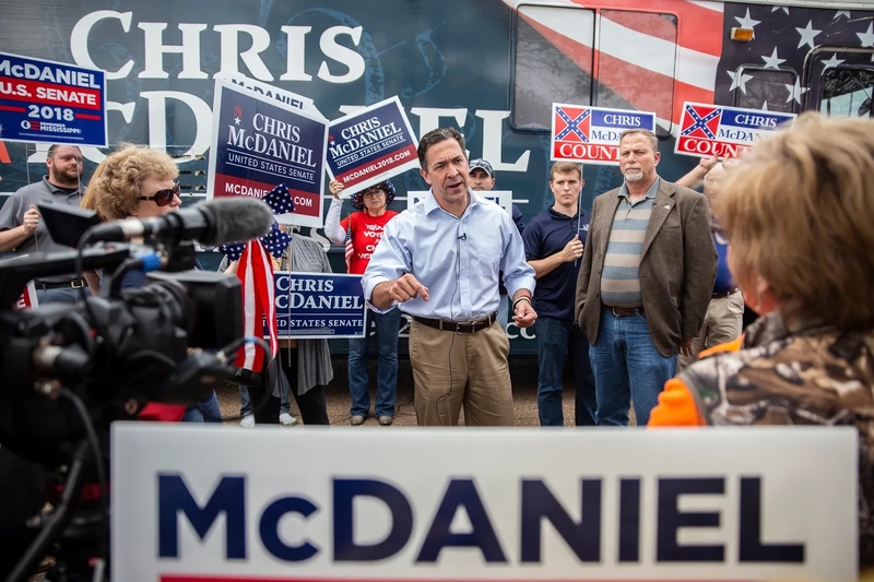 Chris McDaniel speaks to his supporters during a campaign stop on Lakeland Drive in Flowood on Monday, Nov. 5, 2018. Credit: Eric J. Shelton, Mississippi Today/ Report for America