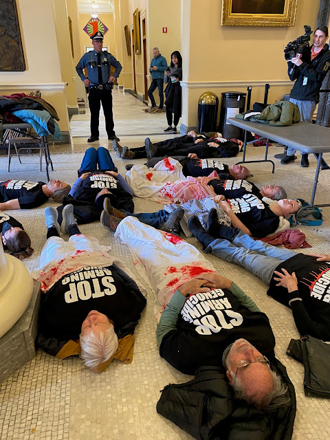 Activists hold State House die-in over Gaza, protest subsidies to General Dynamics Activists hold State House die-in over Gaza, protest subsidies to General Dynamics