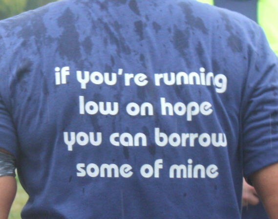 Running event showcases impact of state’s special courts Runners associated with the Brookings County Drug and DUI court wore inspirational T-shirts during the Sept. 23, 2023, Jack 15 road race in Brookings. (Curt Nettinga, for South Dakota Searchlight)
