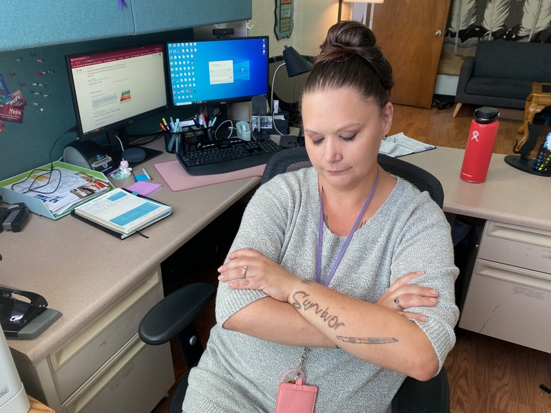 Alaska does not have enough housing to keep survivors of domestic violence safe Brynn Butler in her office in downtown Fairbanks on September 14, 2023. (Photo by Claire Stremple/Alaska Beacon.)