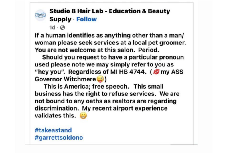 ‘Welcoming people exist here’: Traverse City reacts to anti-trans salon policy Dept. of Civil Rights issues discriminatory charge to Traverse City salon for anti-trans posts